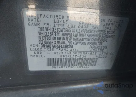 2015 Nissan Sentra Sv from USA, damaged, VIN 3N1AB7AP5FL689356